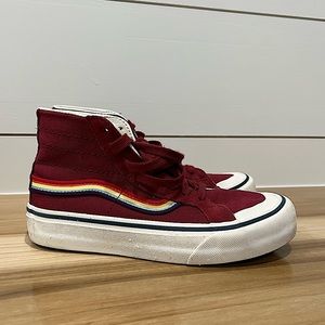 Vans Sk8 Rainbow Lace Up Hi Top Burgundy Skat Sneakers Women’s 5